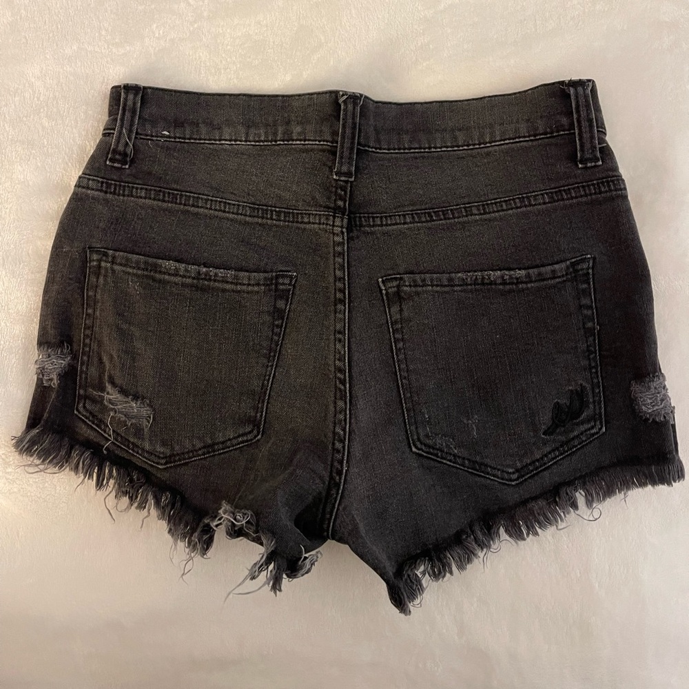 Express Faded Black Distressed Denim Shorts - Picture 6 of 8
